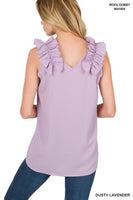 Woven Wool Dobby Ruffle Trim Sleeveless Top