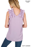 Woven Wool Dobby Ruffle Trim Sleeveless Top