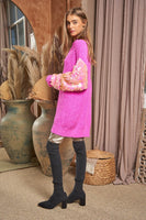 Sequin Sleeve Sweater Knit Tunic Top